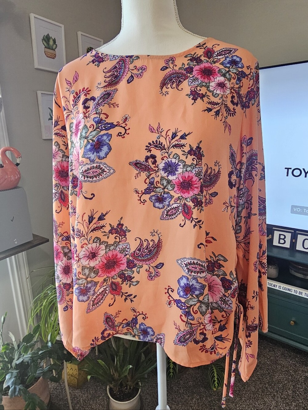 Floral Boatneck Blouse - Peach Pink